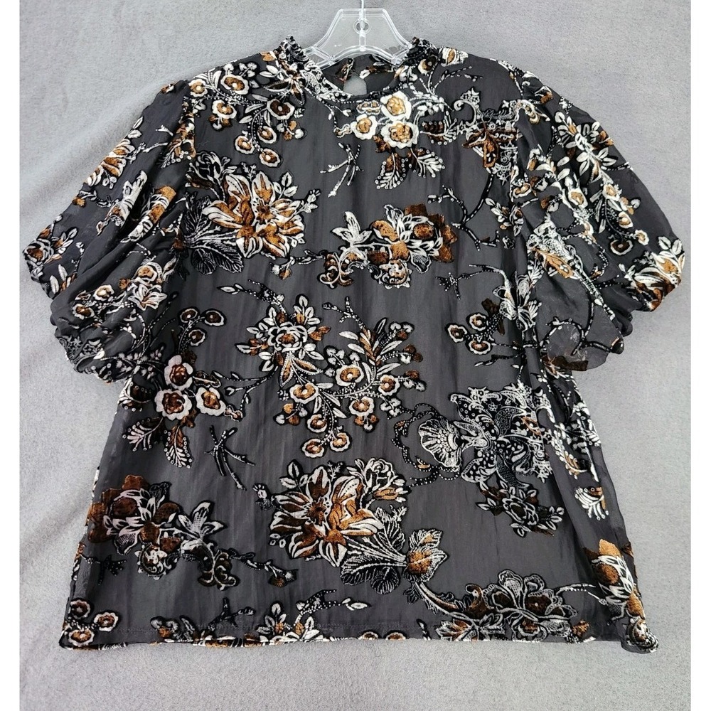 Koko + Mason Burnout Velvet Dark Floral Whimsigoth Witchy Top Black Size L NWT